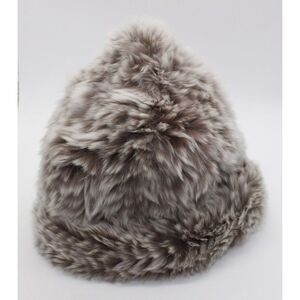 Scaasi Hat‎ Beret Womens Medium Gray Fur Fluffy Winter Accessory Chic Soft